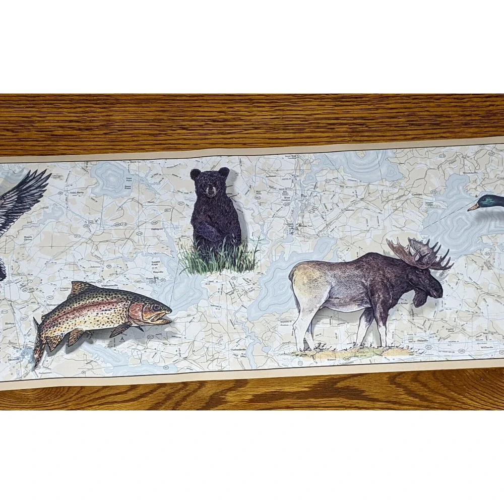 York Wallpaper Border NEW Prepasted Moose Bear Duck Fish Map 2 Rolls/5 Yards Ea